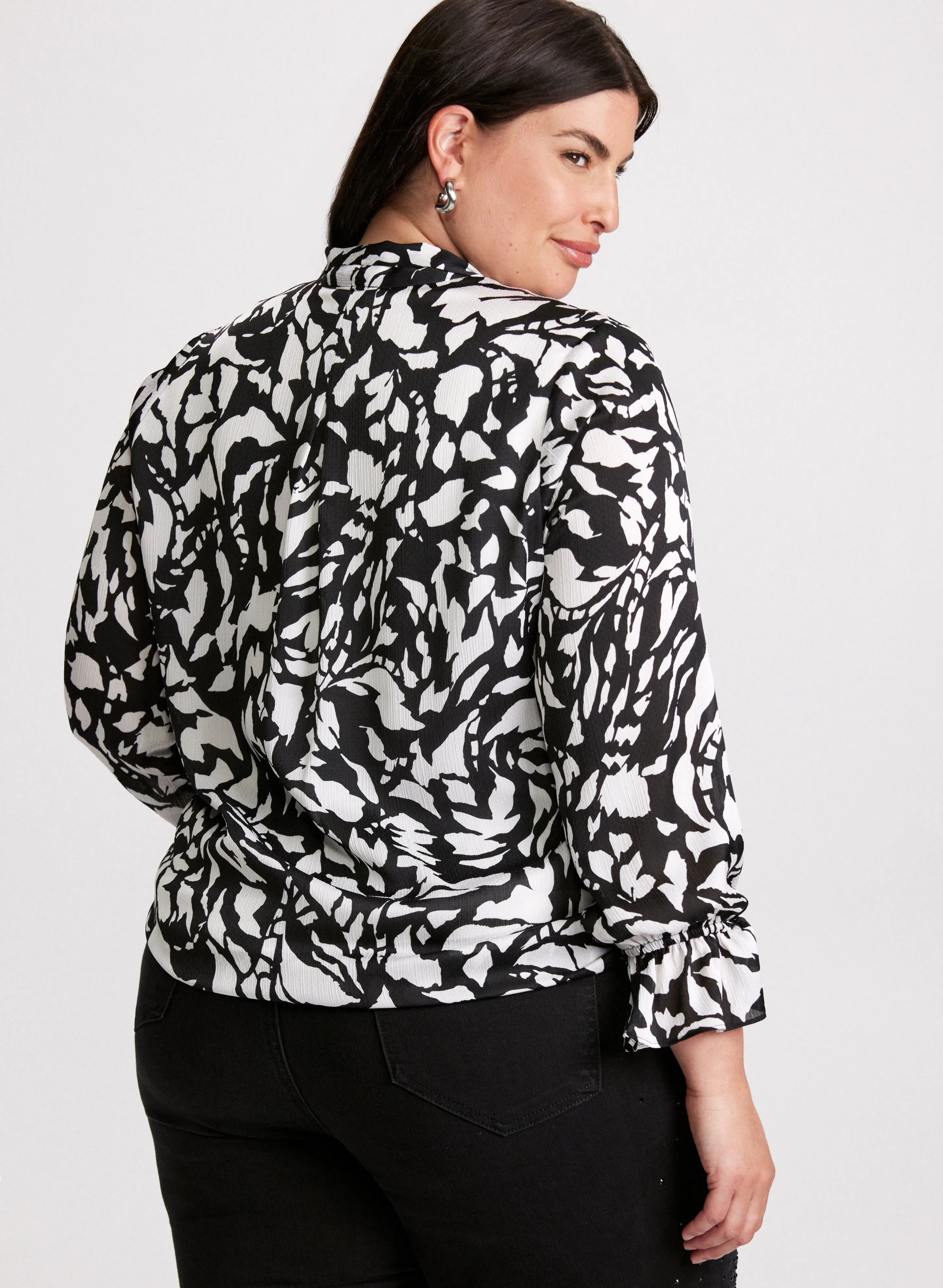 Abstract Print V-Neck Blouse