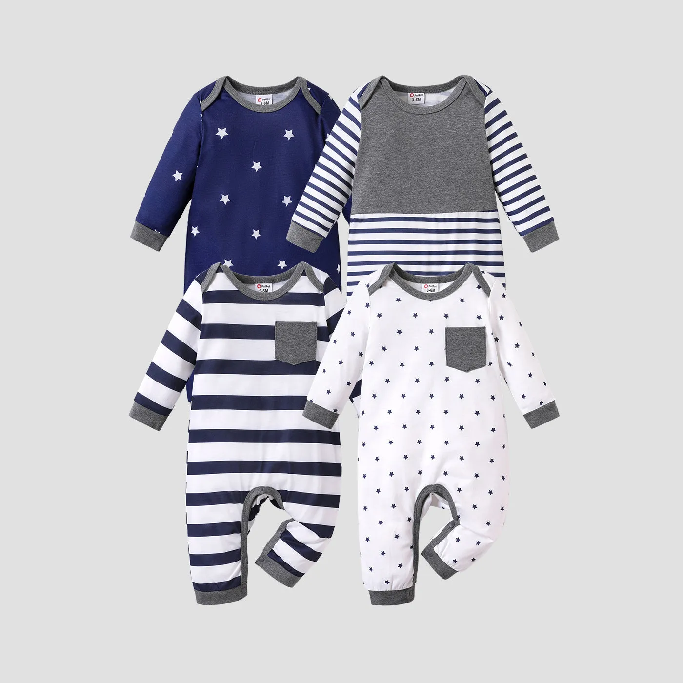 Baby Boy All Over Striped/Star Print Long-sleeve Jumpsuit