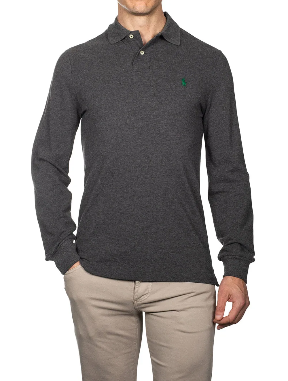 Basic Mesh Long Sleeve Polo Grey