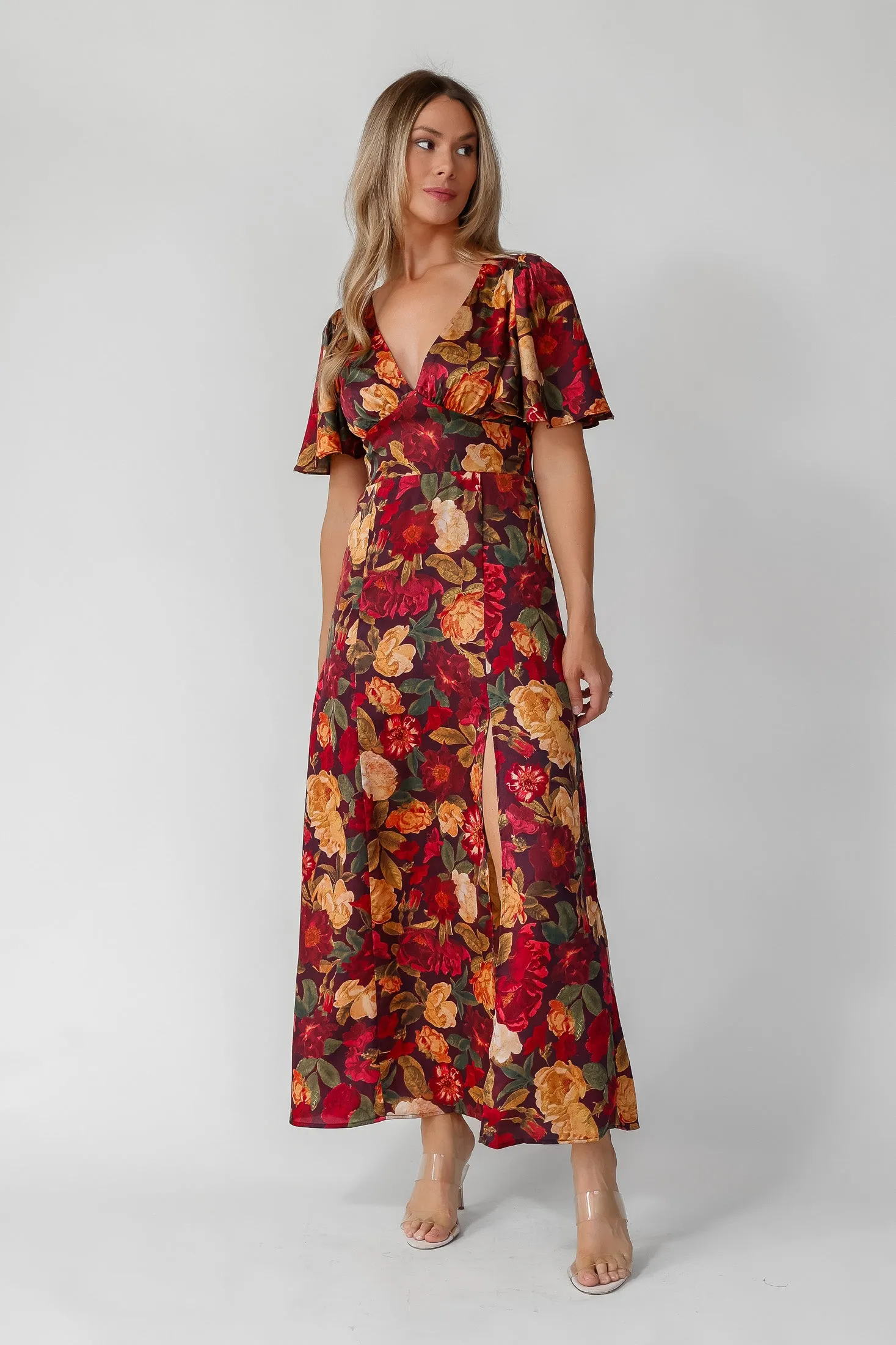 Birdie Burgundy Floral Maxi Dress - Final Sale