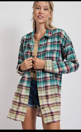 Blouse - Bleach Dip Dye Plaid, Capri