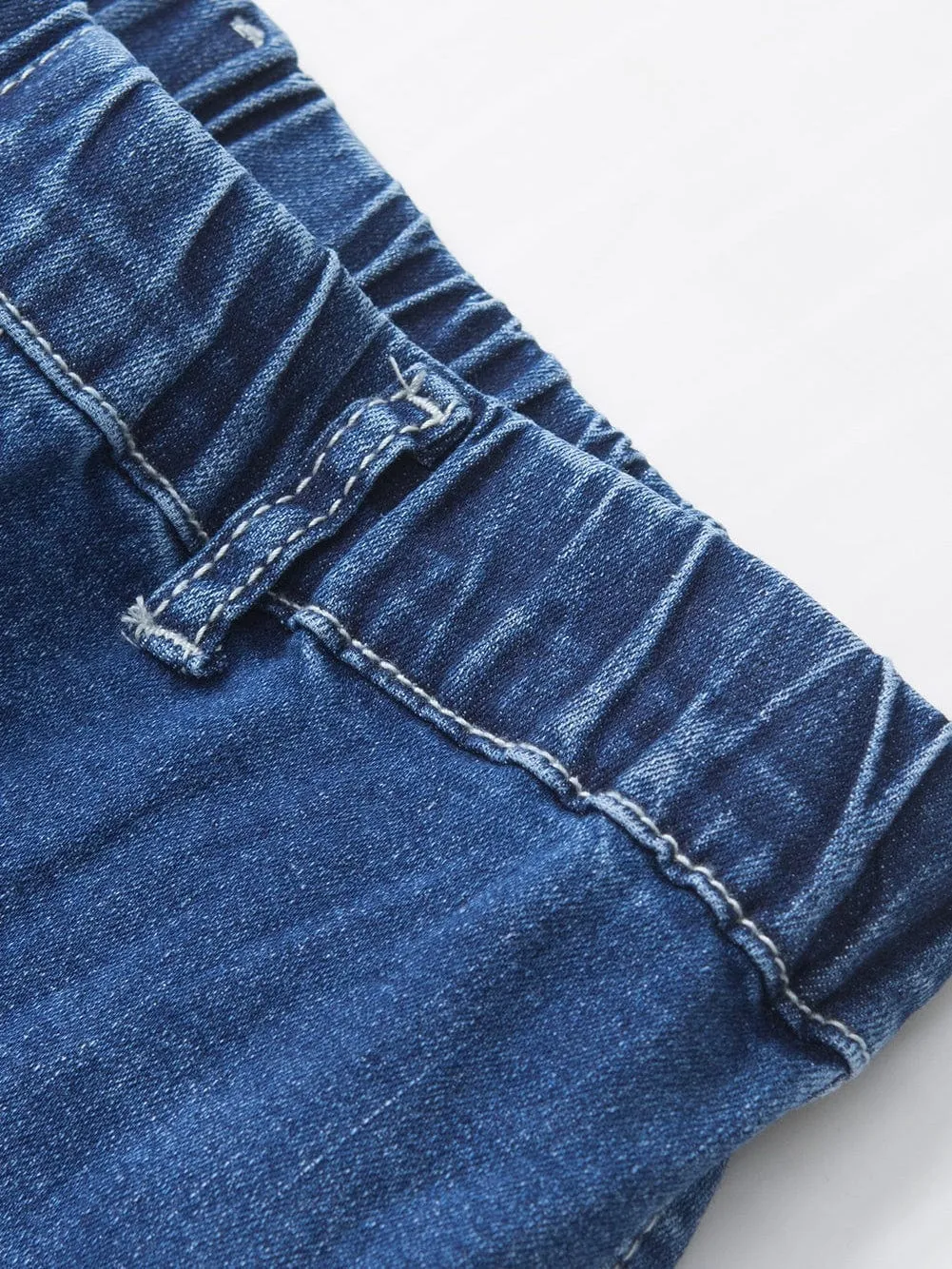 Blue Stretchy High-Rise Flared Denim Pants