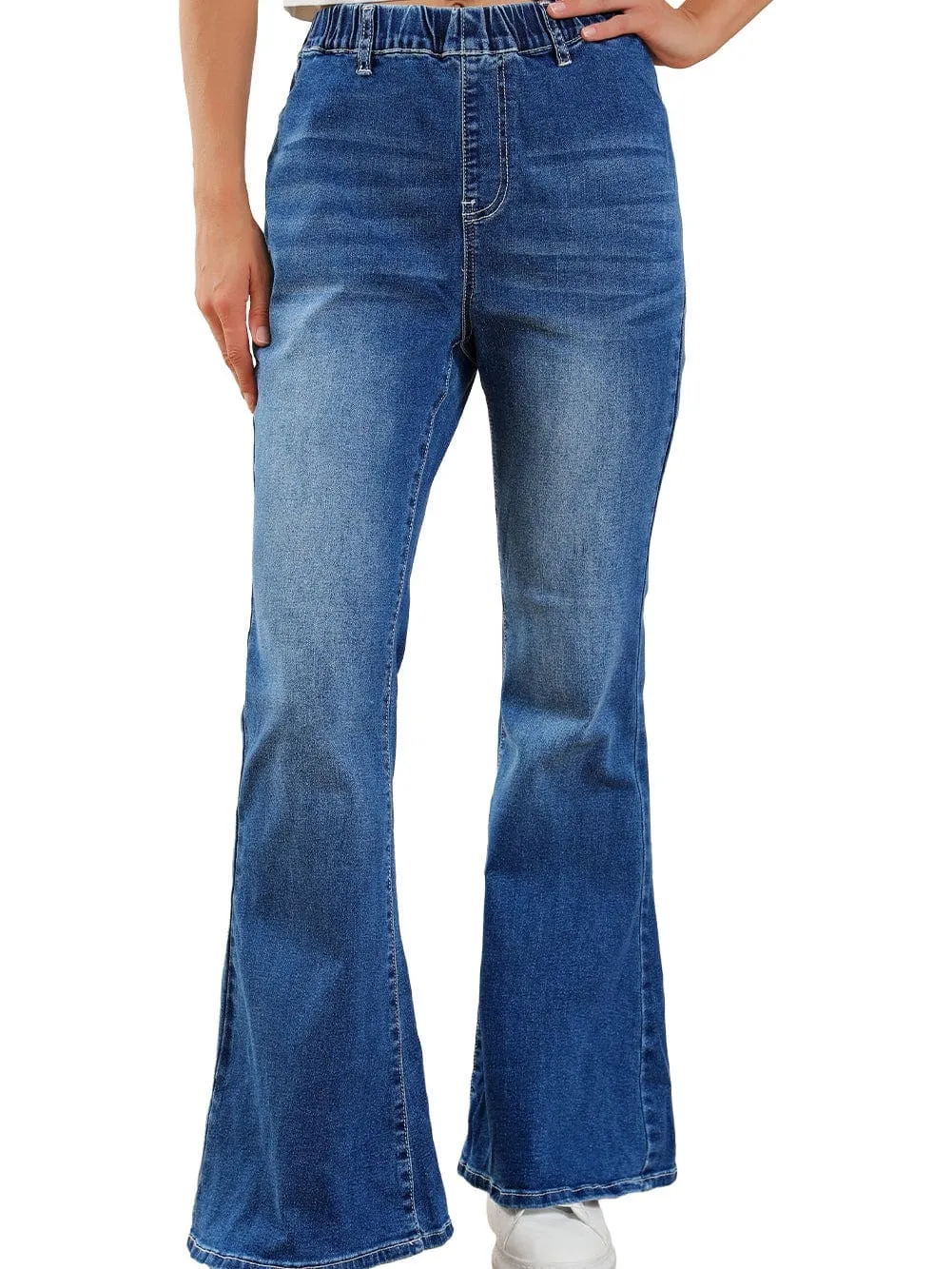 Blue Stretchy High-Rise Flared Denim Pants