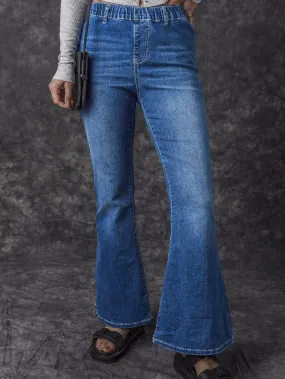 Blue Stretchy High-Rise Flared Denim Pants