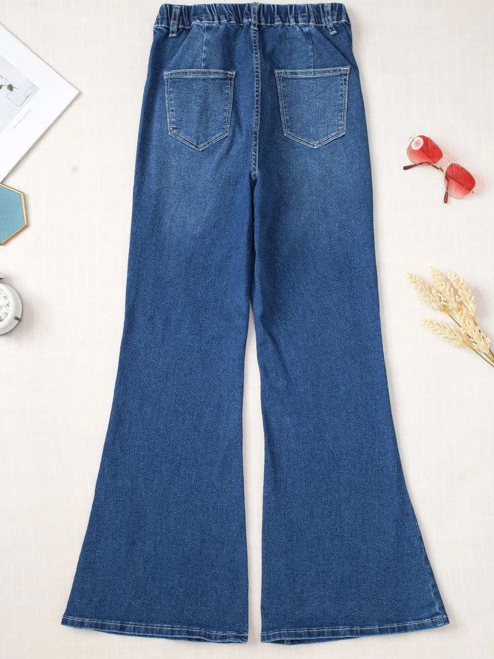 Blue Stretchy High-Rise Flared Denim Pants