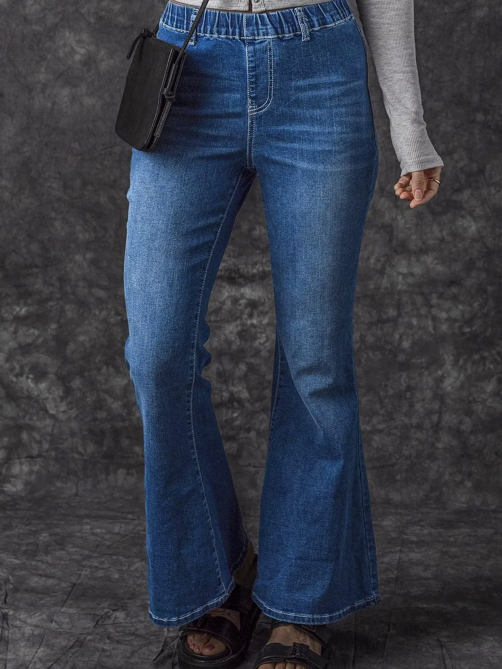 Blue Stretchy High-Rise Flared Denim Pants