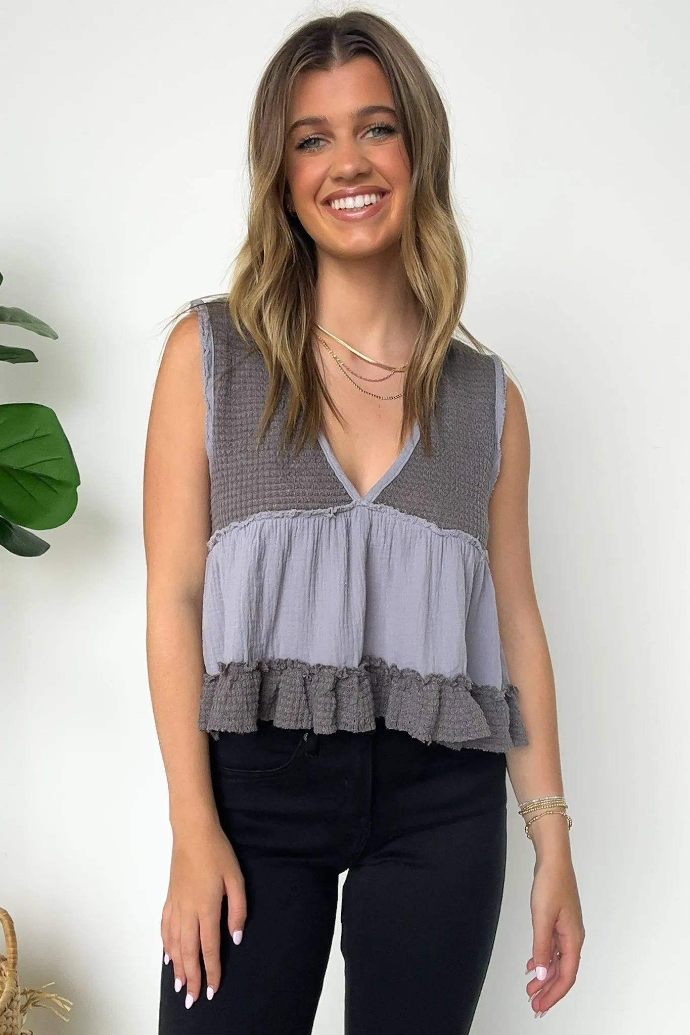 Breeze By V-Neck Ruffle Tank Top - FINAL SALE