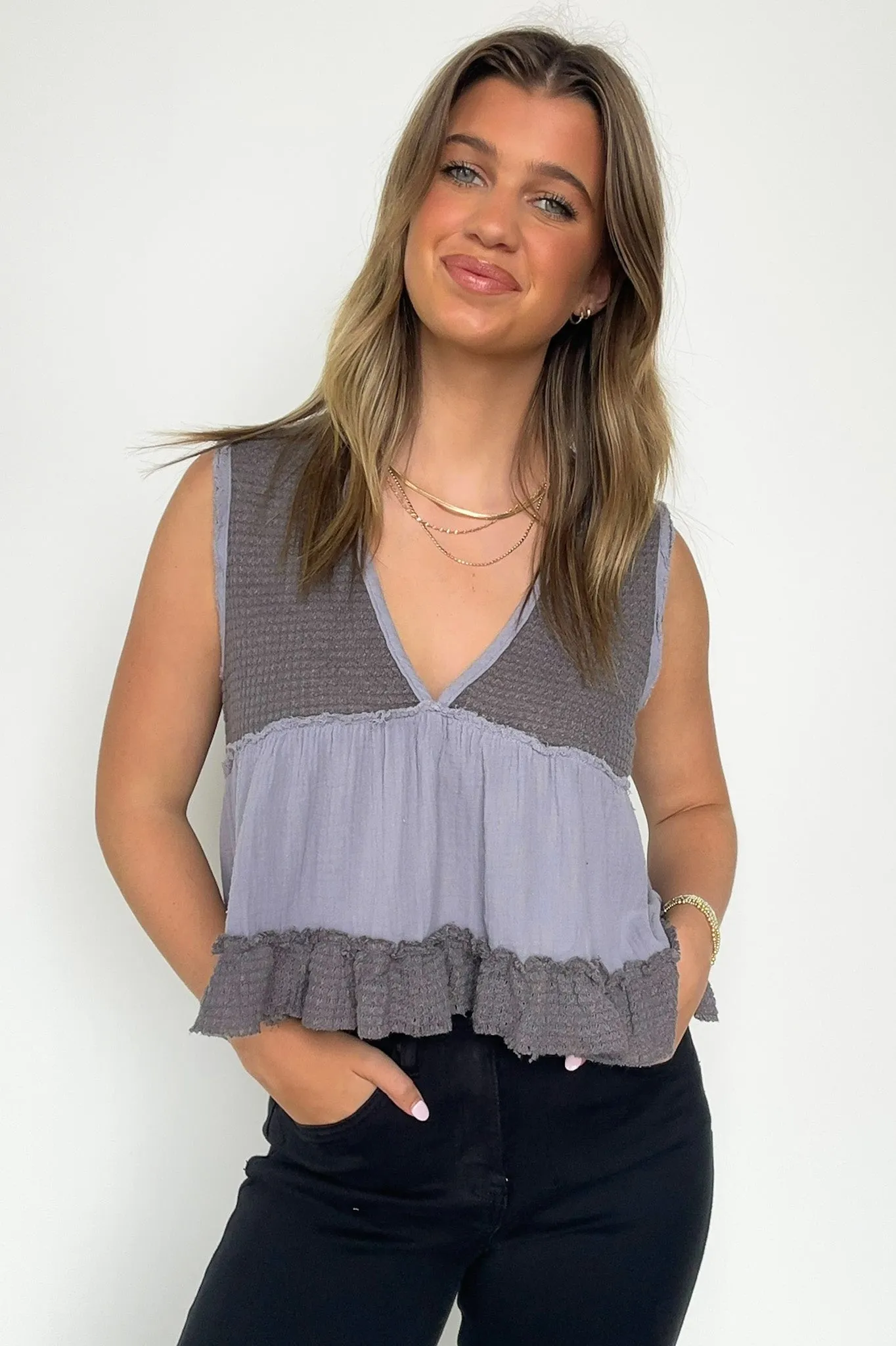 Breeze By V-Neck Ruffle Tank Top - FINAL SALE