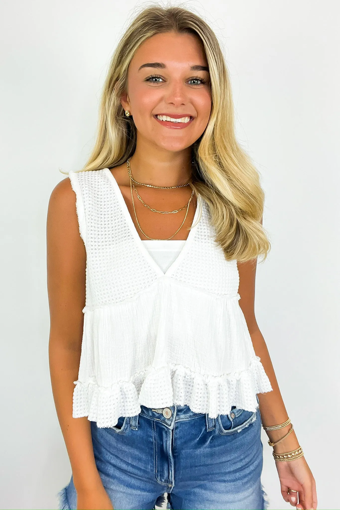 Breeze By V-Neck Ruffle Tank Top - FINAL SALE