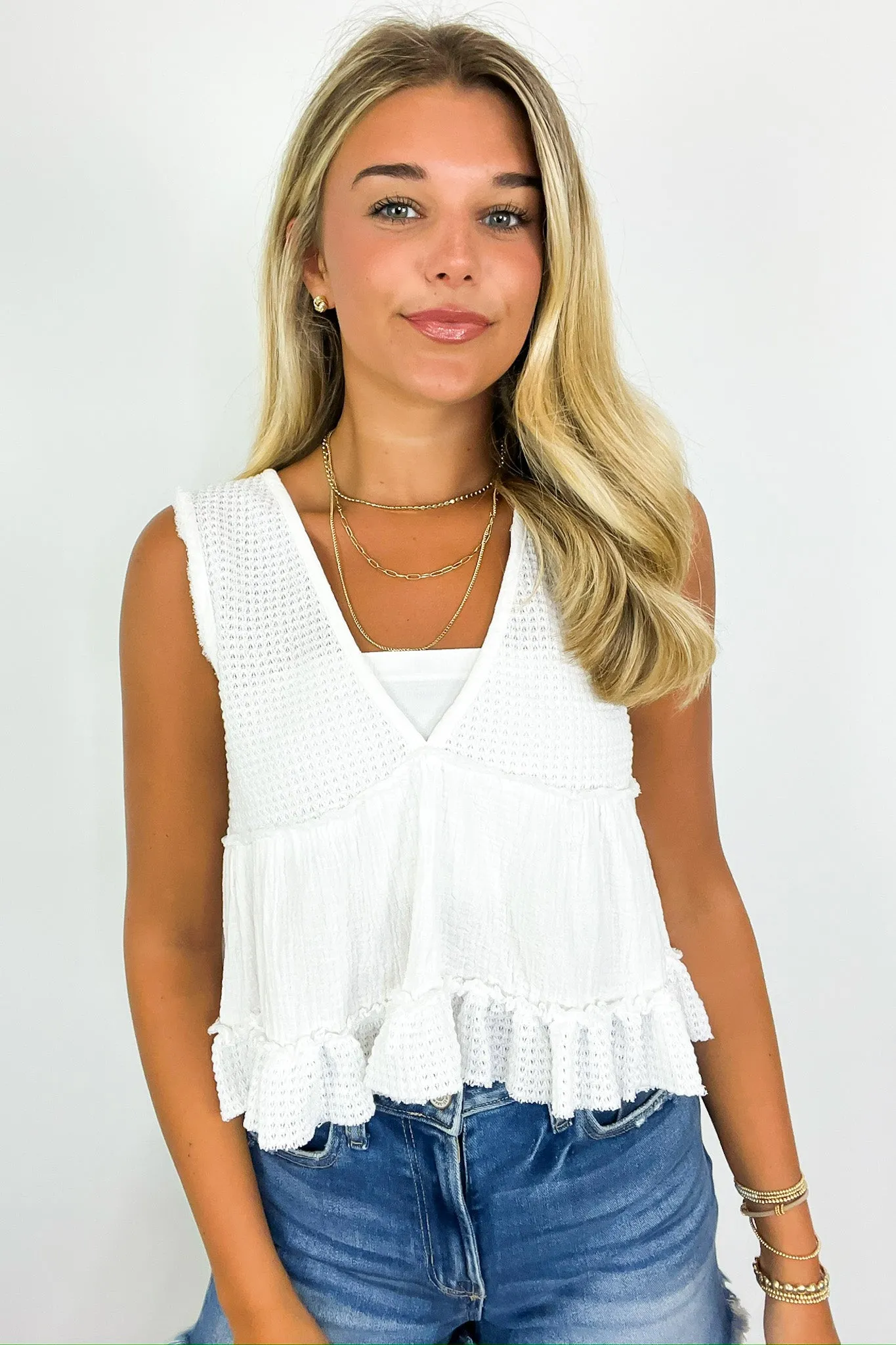 Breeze By V-Neck Ruffle Tank Top - FINAL SALE