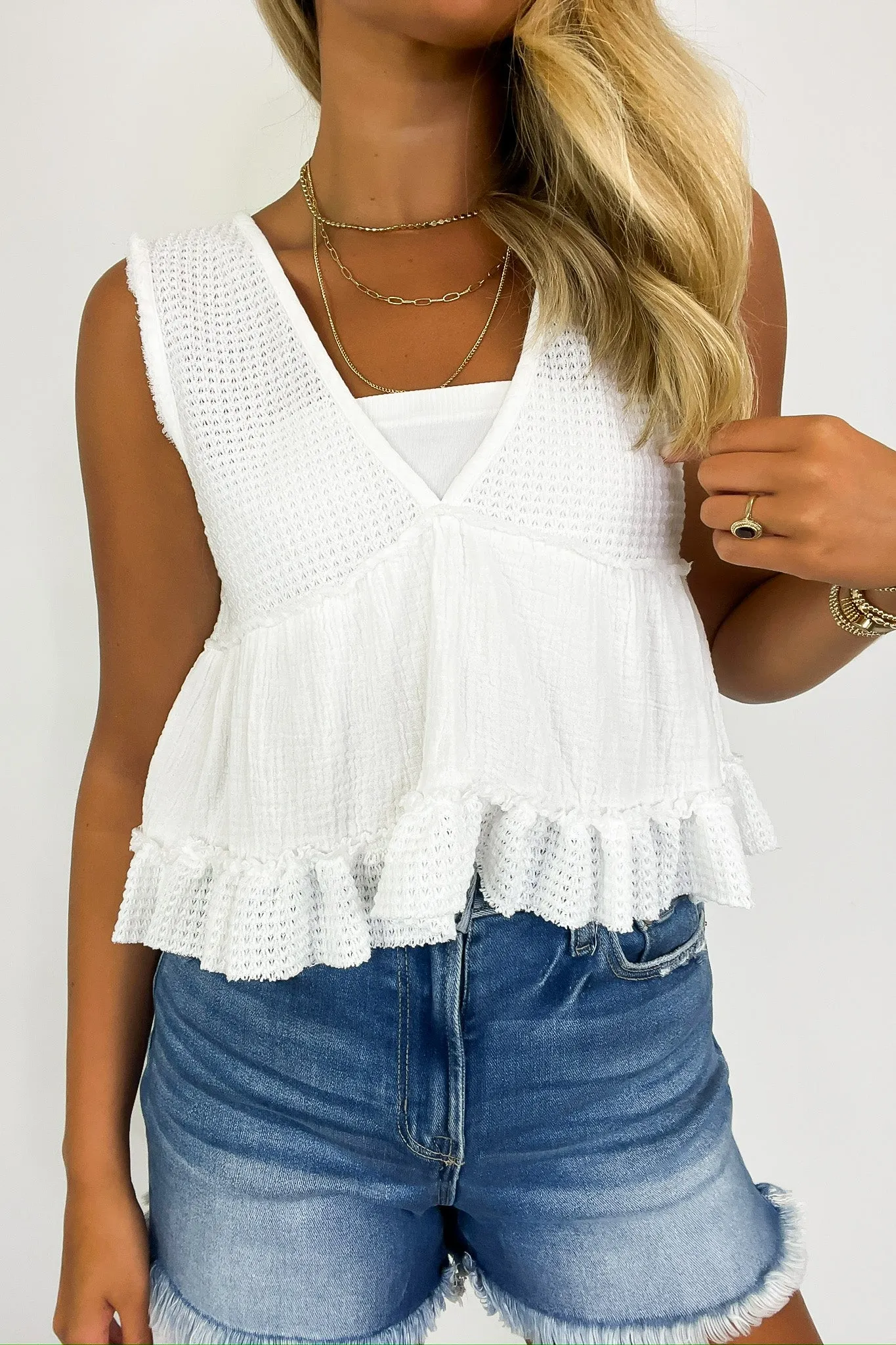 Breeze By V-Neck Ruffle Tank Top - FINAL SALE