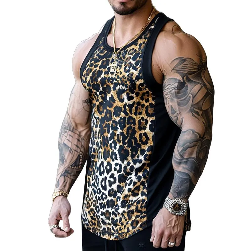 Casual Round Neck Leopard Print Patchwork Tank Top