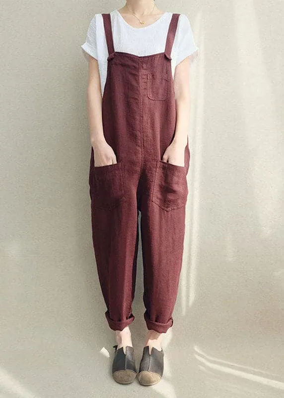 Chocolate Linen Jumpsuit Cute Cotton Overall