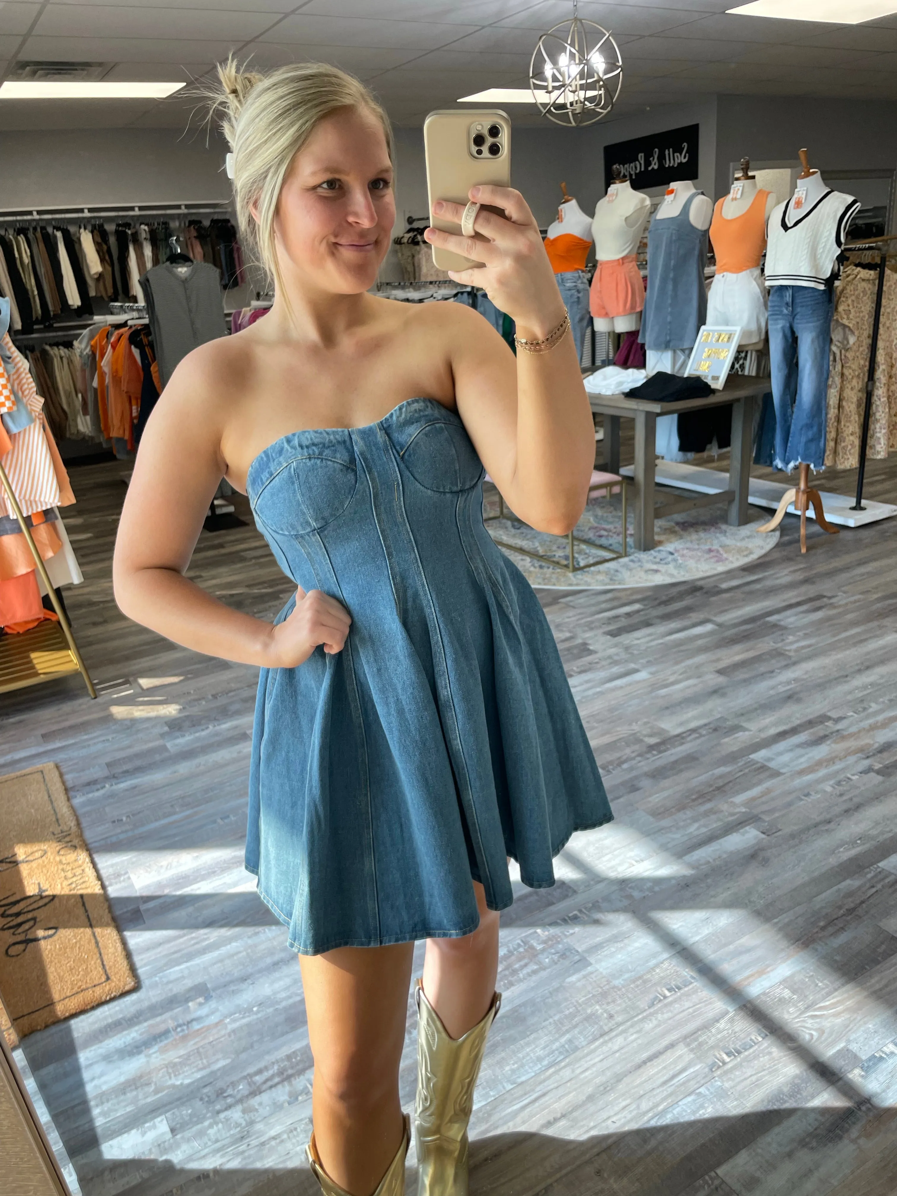 Corset Strapless Denim Dress - Light Wash