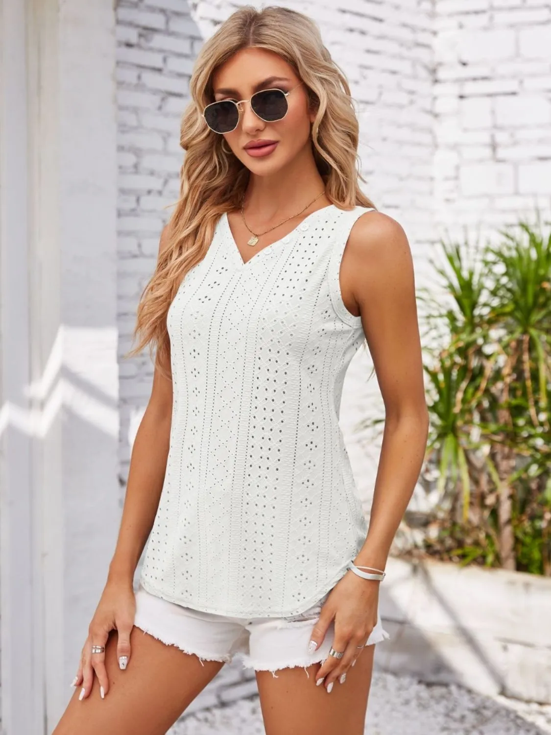 Decorative Button V-Neck Top