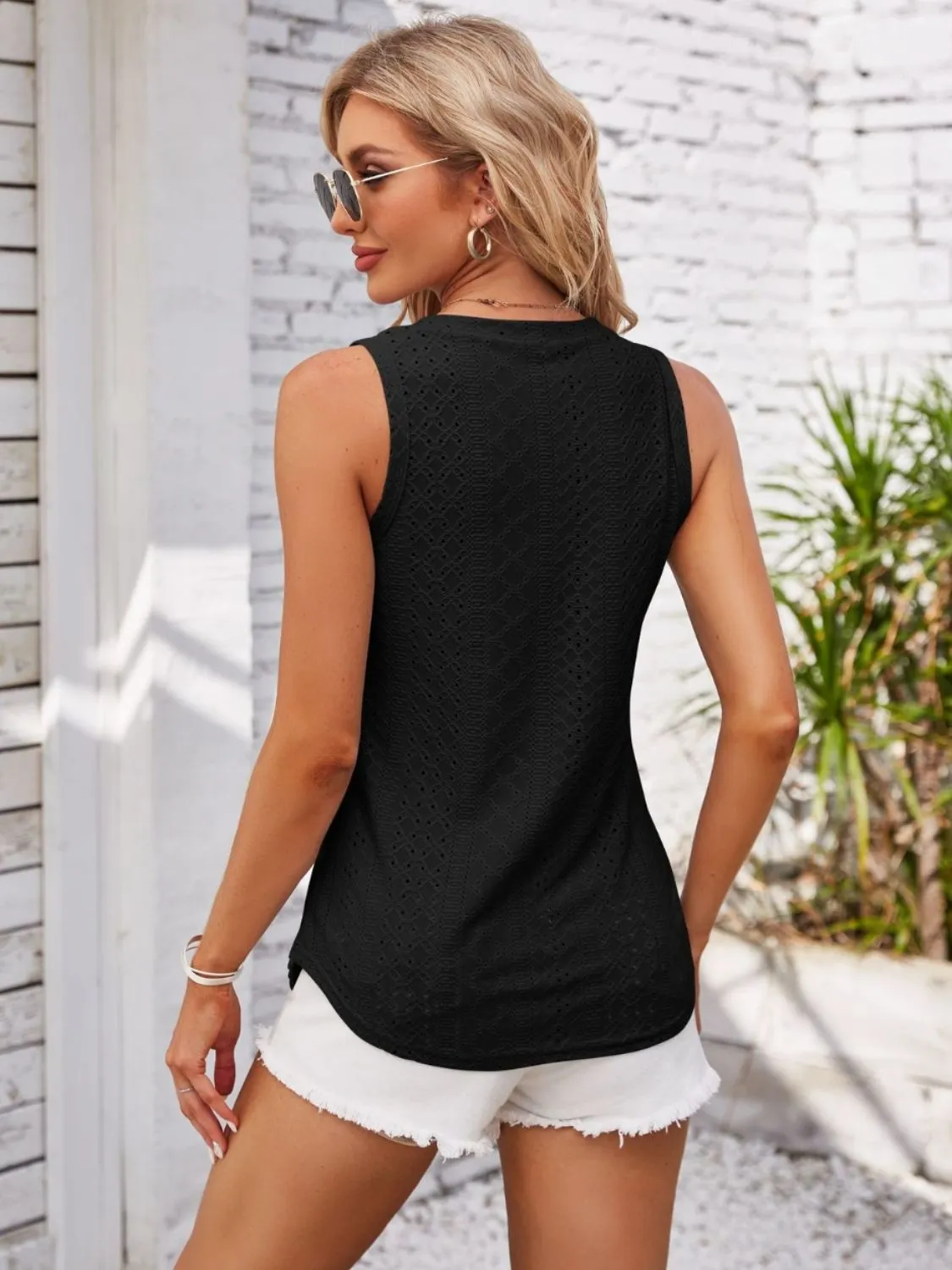 Decorative Button V-Neck Top