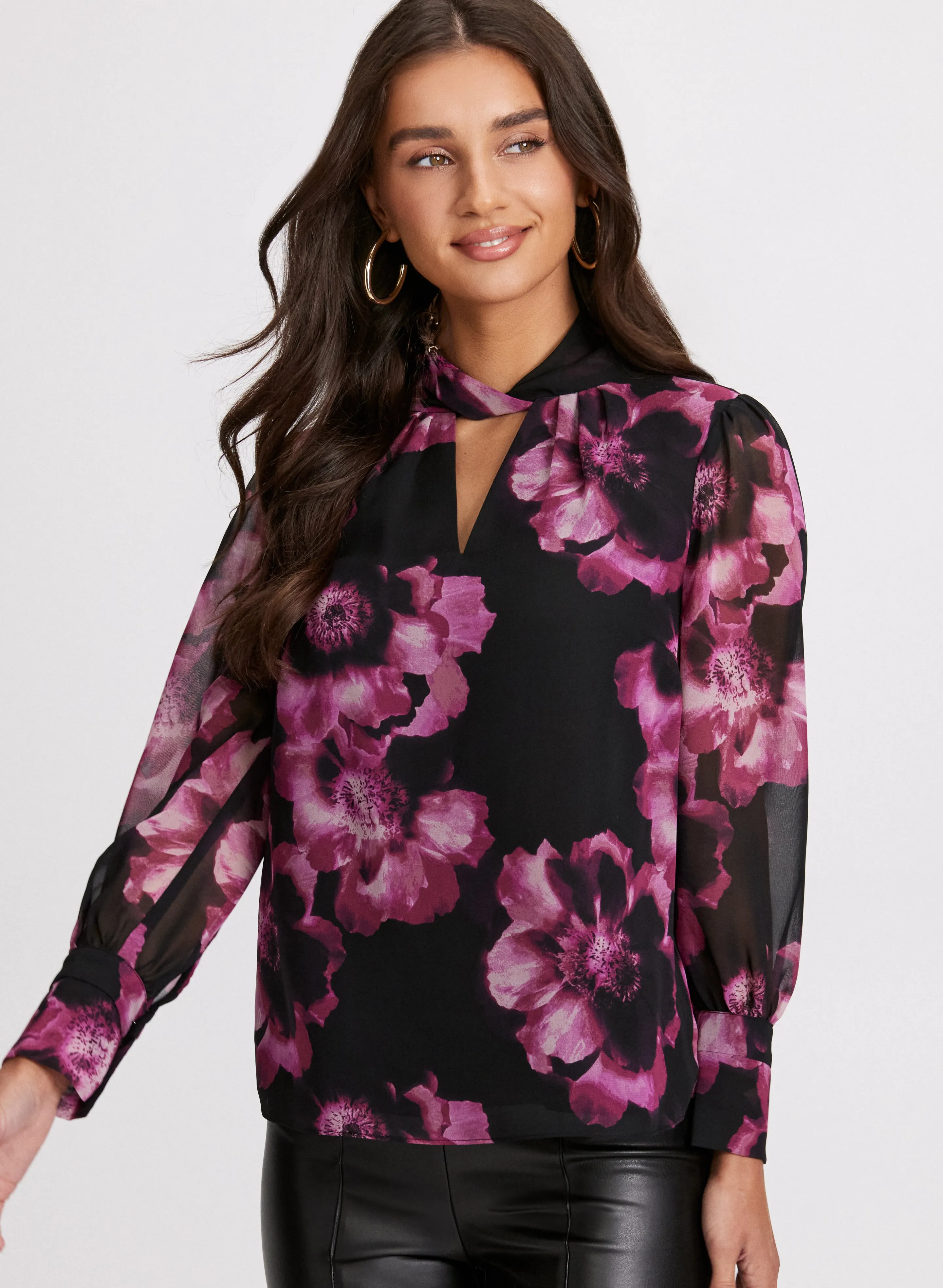 Floral Print Twist Neck Blouse