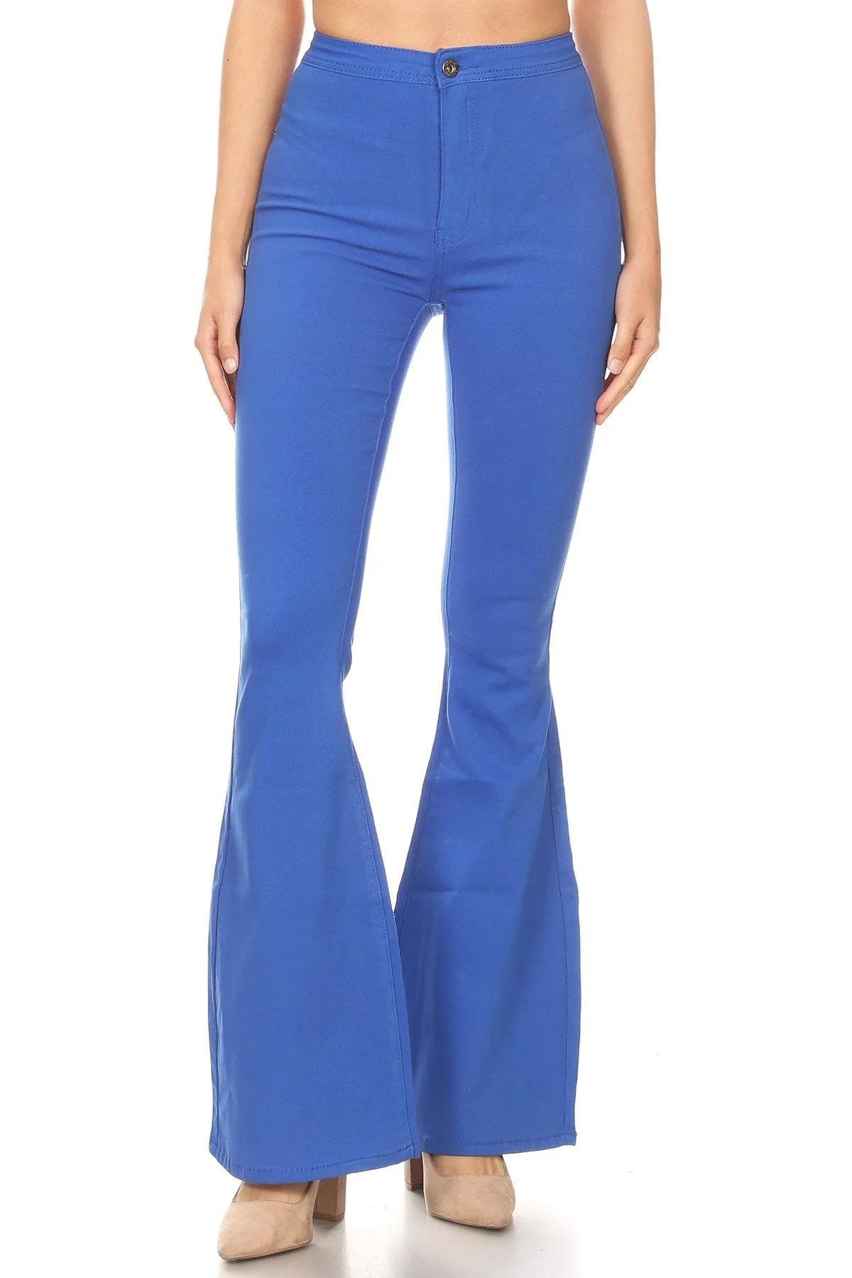 High Waisted Stretchy Bell Bottom Jeans - Royal Blue