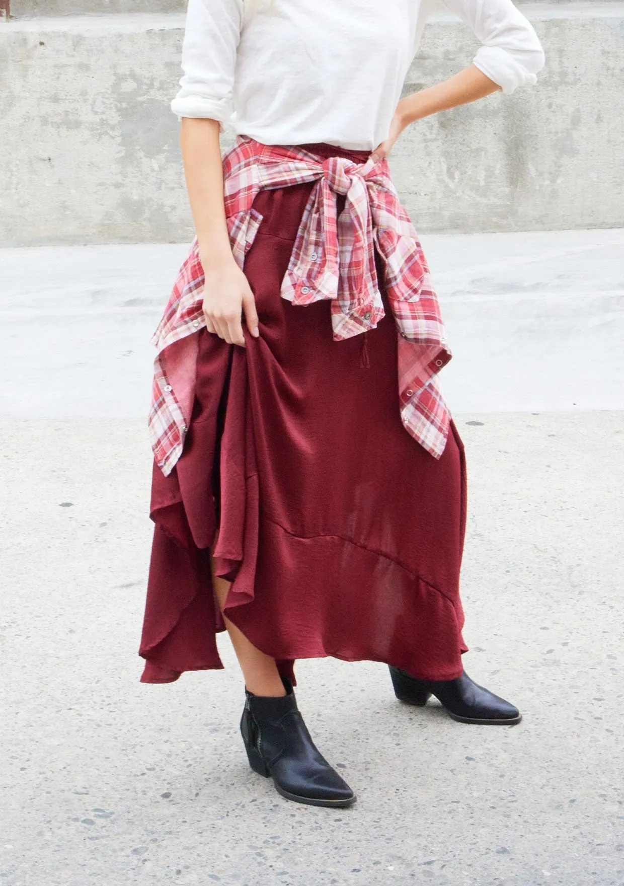 Holiday Handkerchief Hem Maxi Skirt