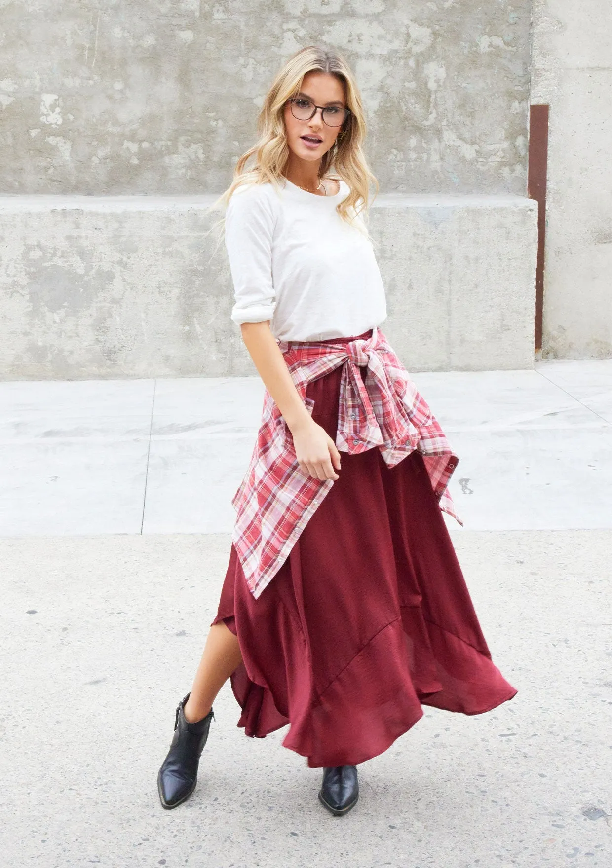 Holiday Handkerchief Hem Maxi Skirt