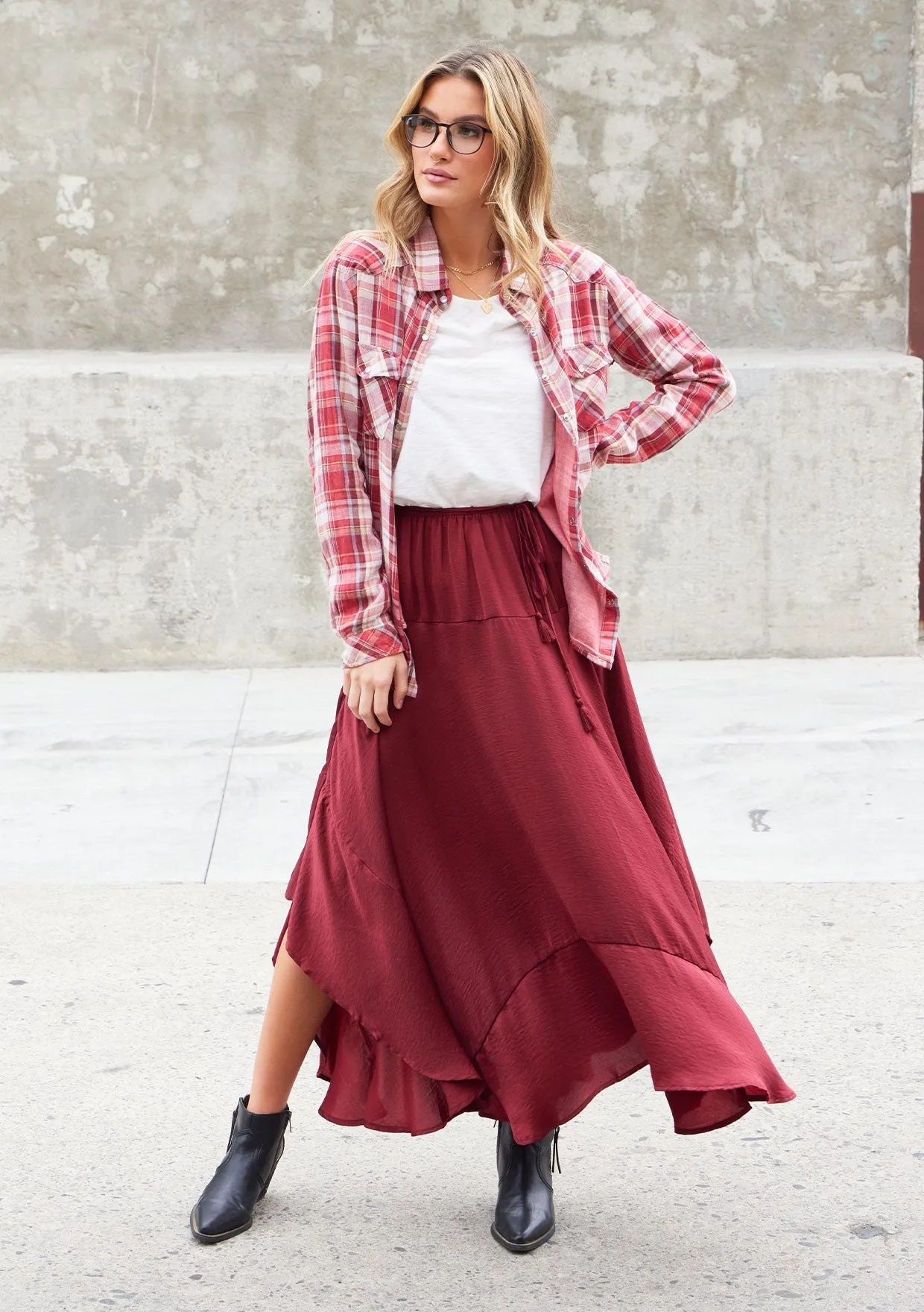 Holiday Handkerchief Hem Maxi Skirt