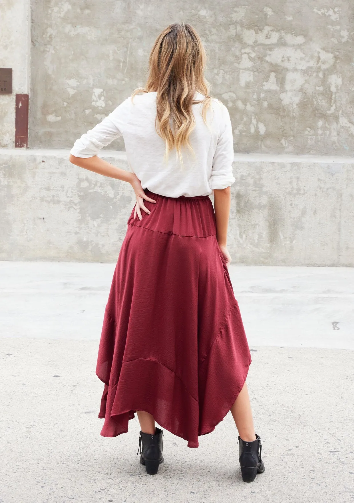 Holiday Handkerchief Hem Maxi Skirt