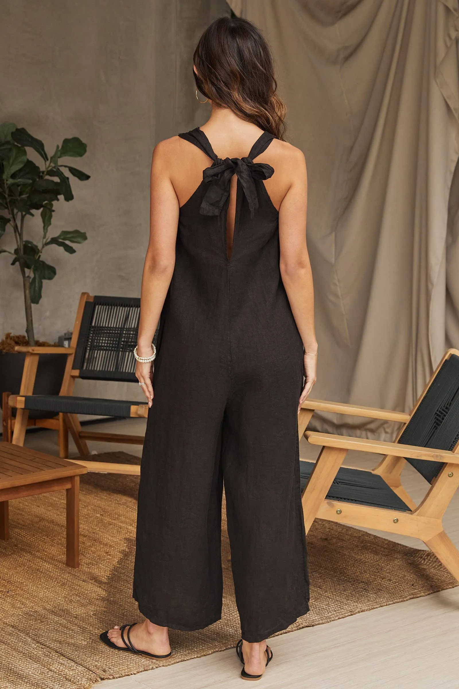 ITALIAN LINEN TIE BACK JUMPSUIT