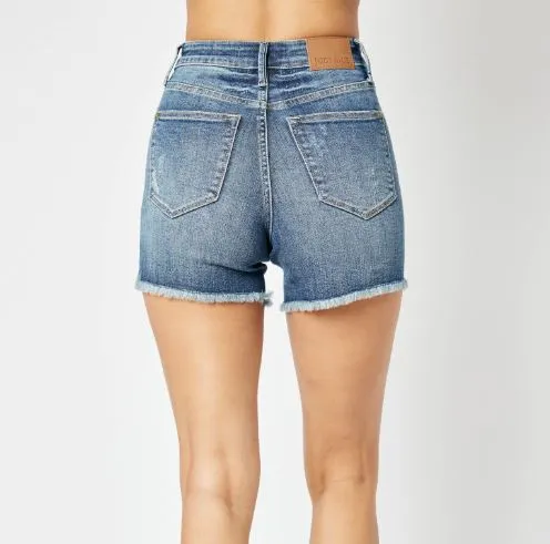 Judy Blue Fray Hem Tummy Control Shorts