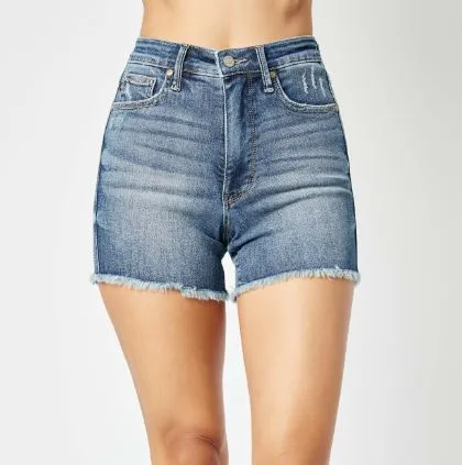 Judy Blue Fray Hem Tummy Control Shorts