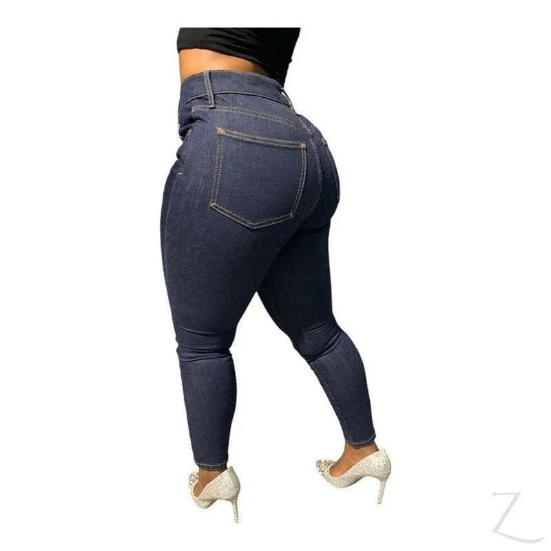 Ladies High Waist Super Strong Stretchy Skinny Denim Jeans | Plain | "Roo"