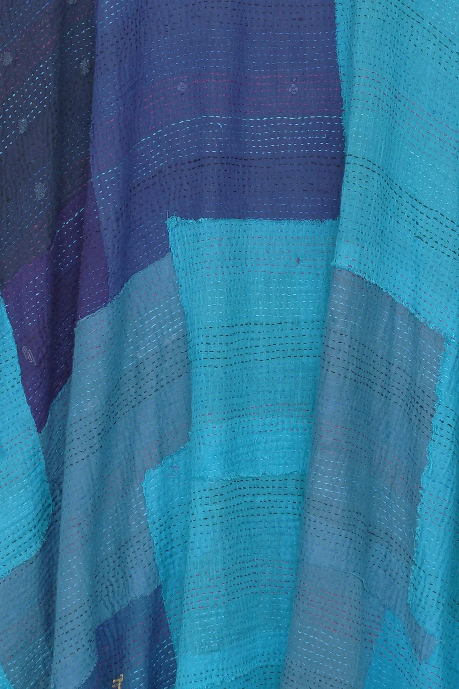 LANDSCAPE FRAYED PATCH KANTHA TENT DRESS - lf2413-blu -