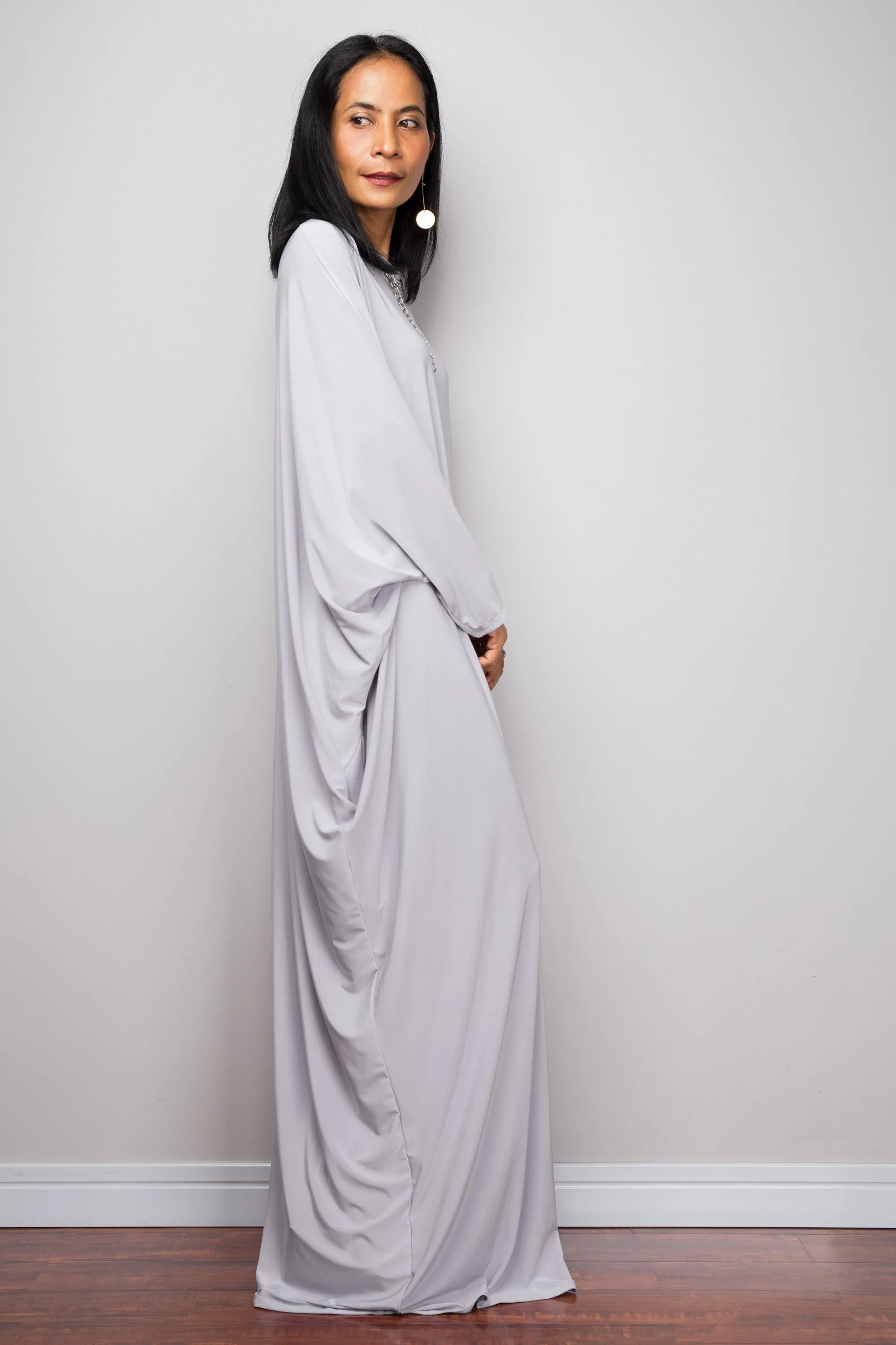 Light Grey Modest Kaftan Dress