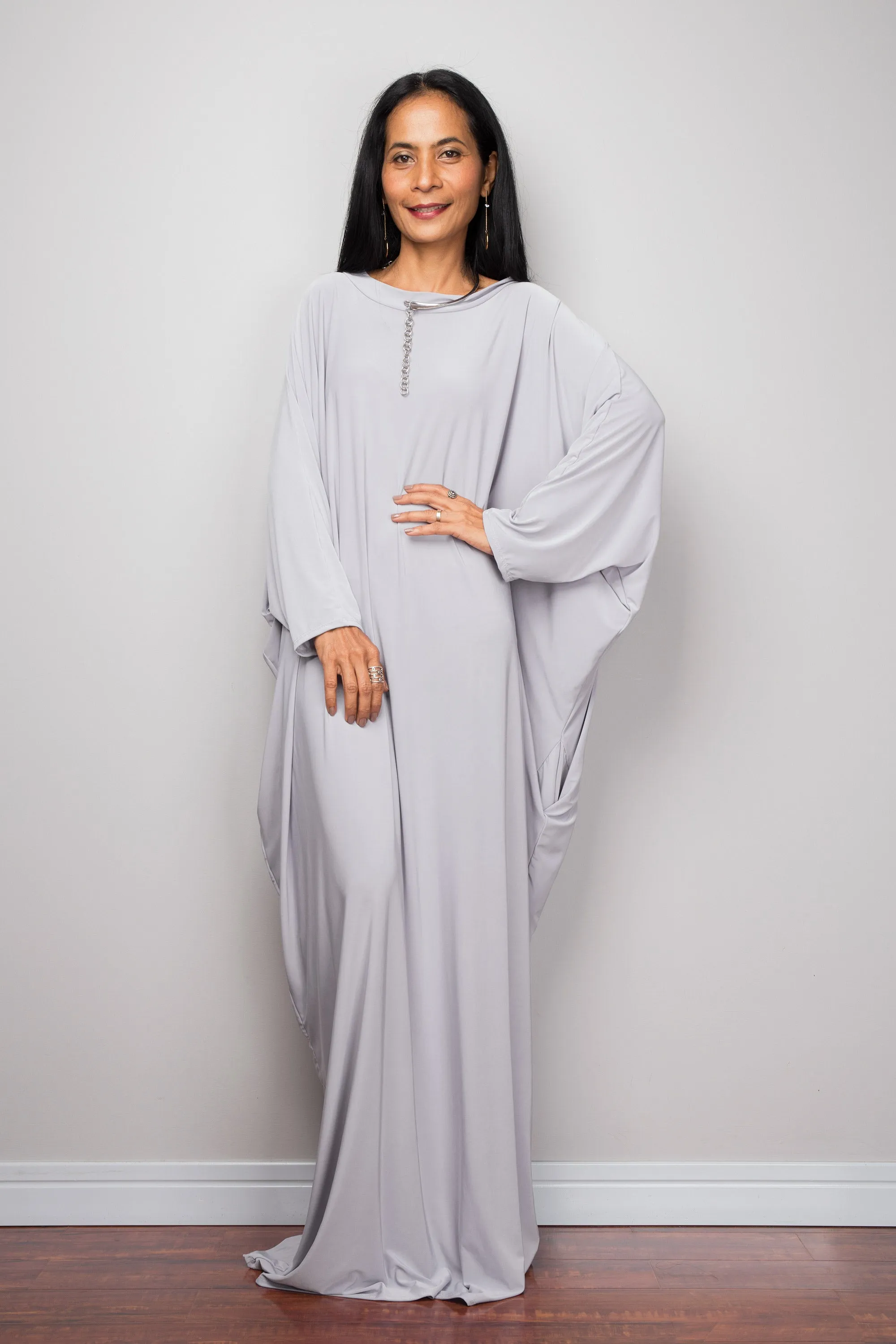 Light Grey Modest Kaftan Dress