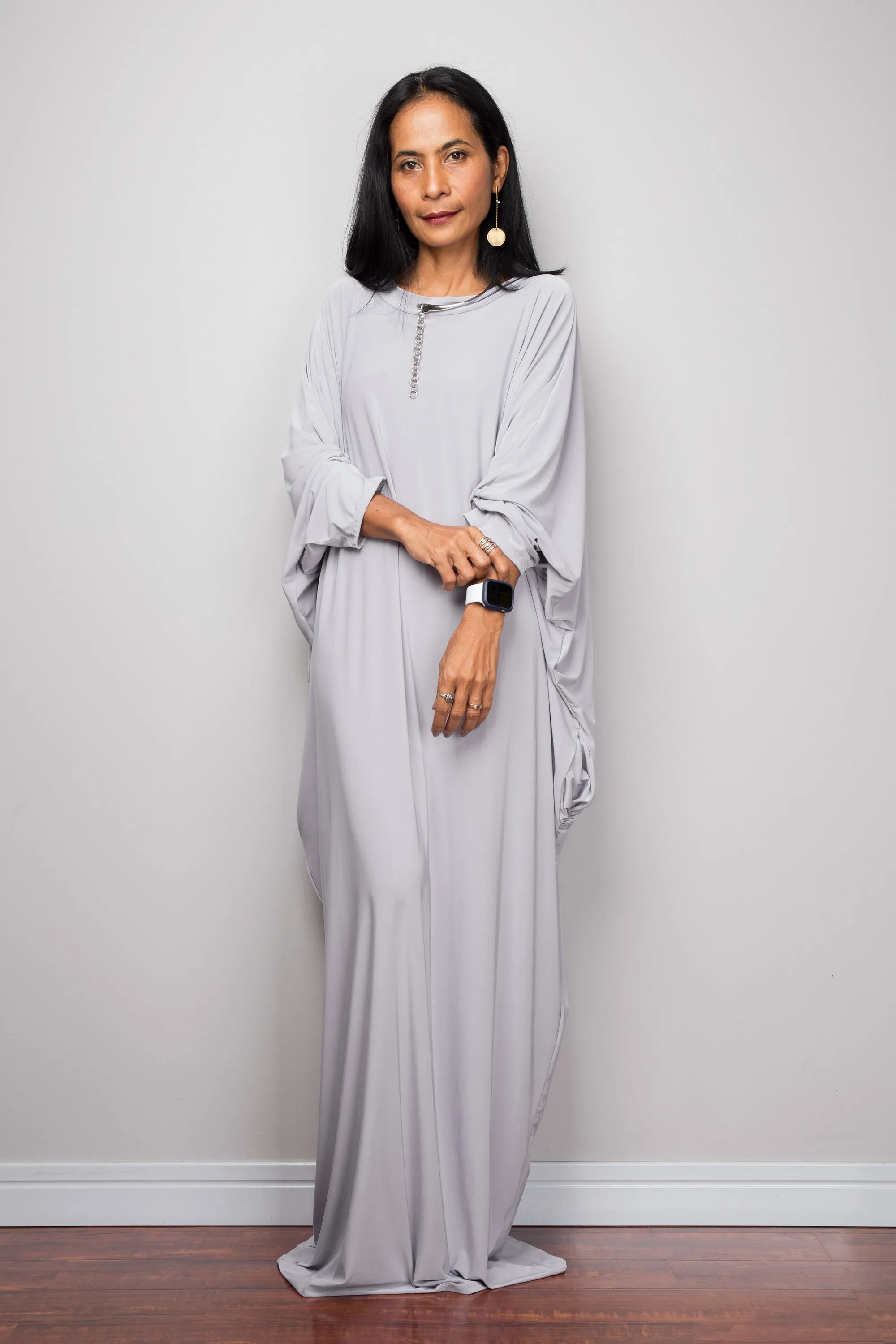 Light Grey Modest Kaftan Dress