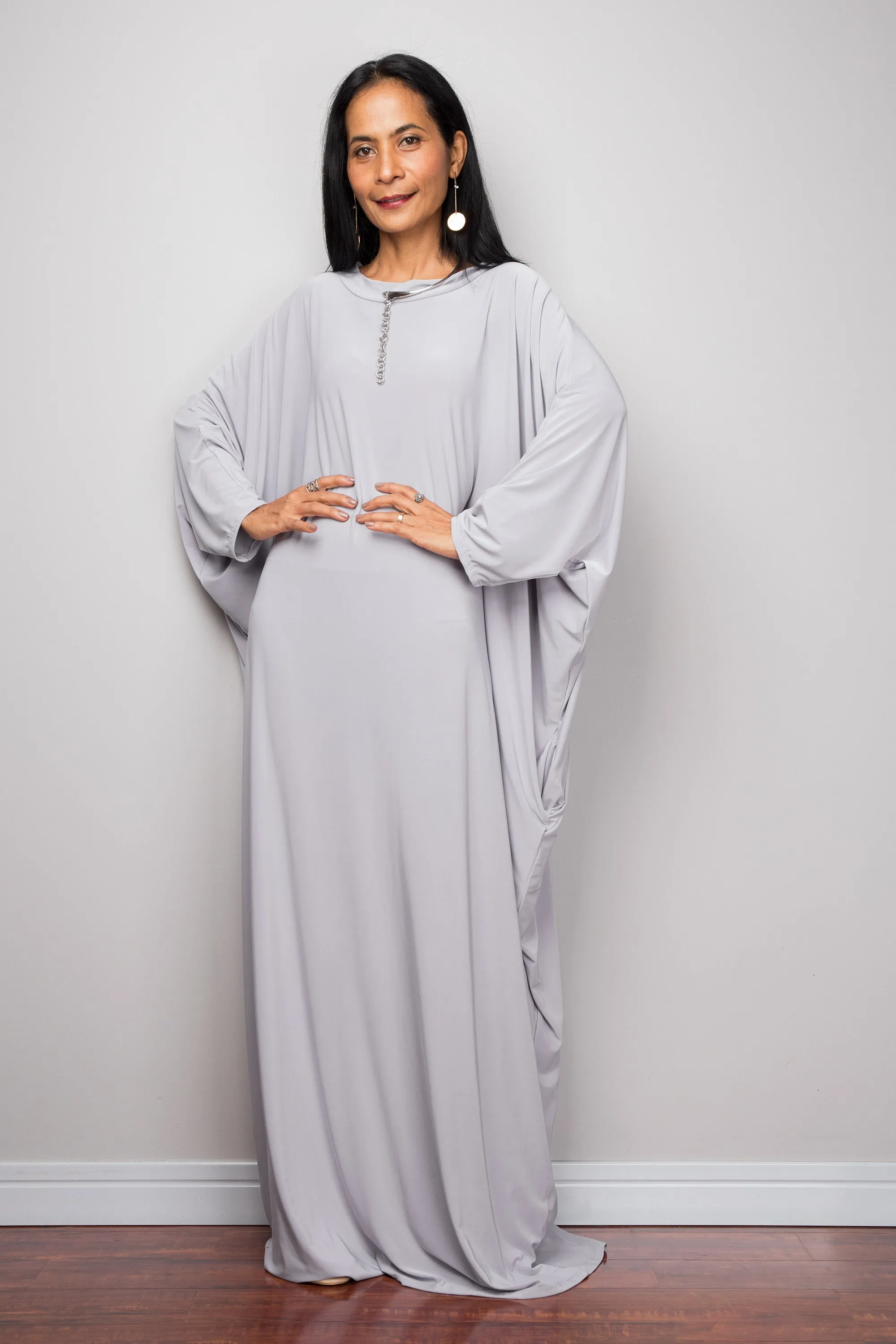 Light Grey Modest Kaftan Dress