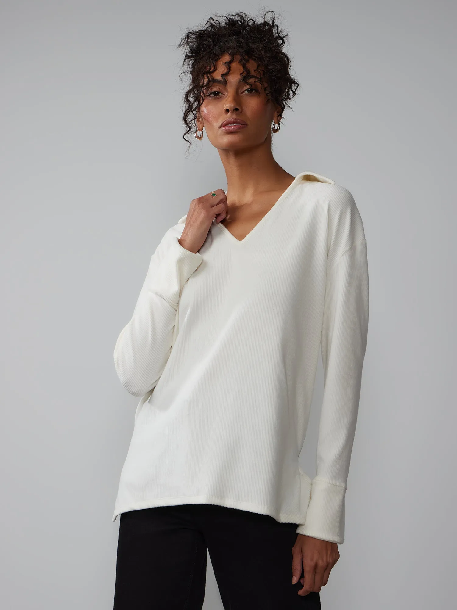 Long Sleeve Collar V-Neck Tunic