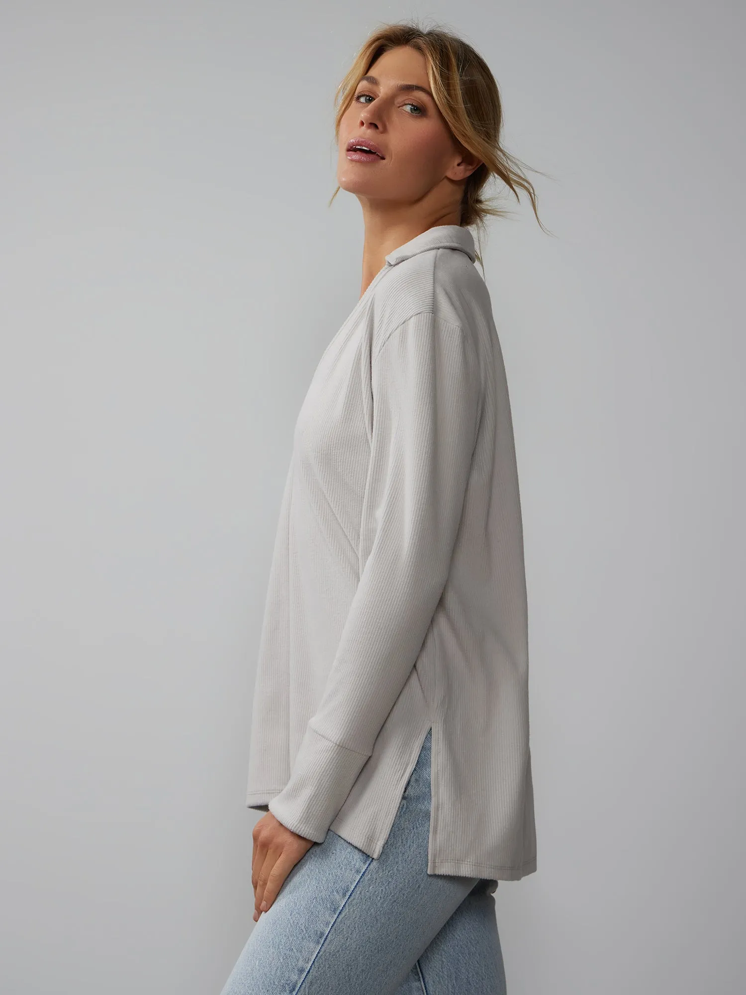 Long Sleeve Collar V-Neck Tunic