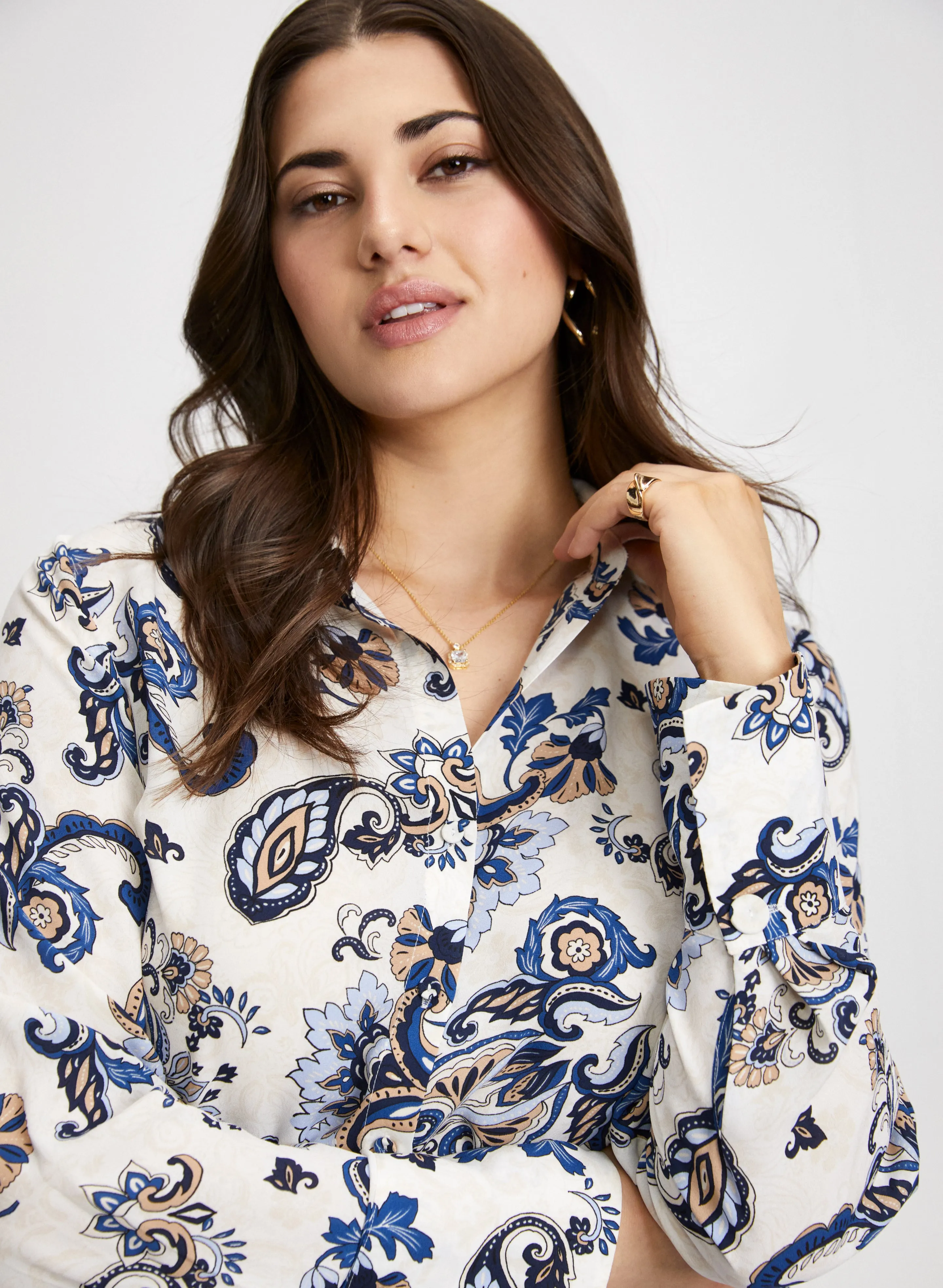 Long Sleeve Paisley Print Blouse