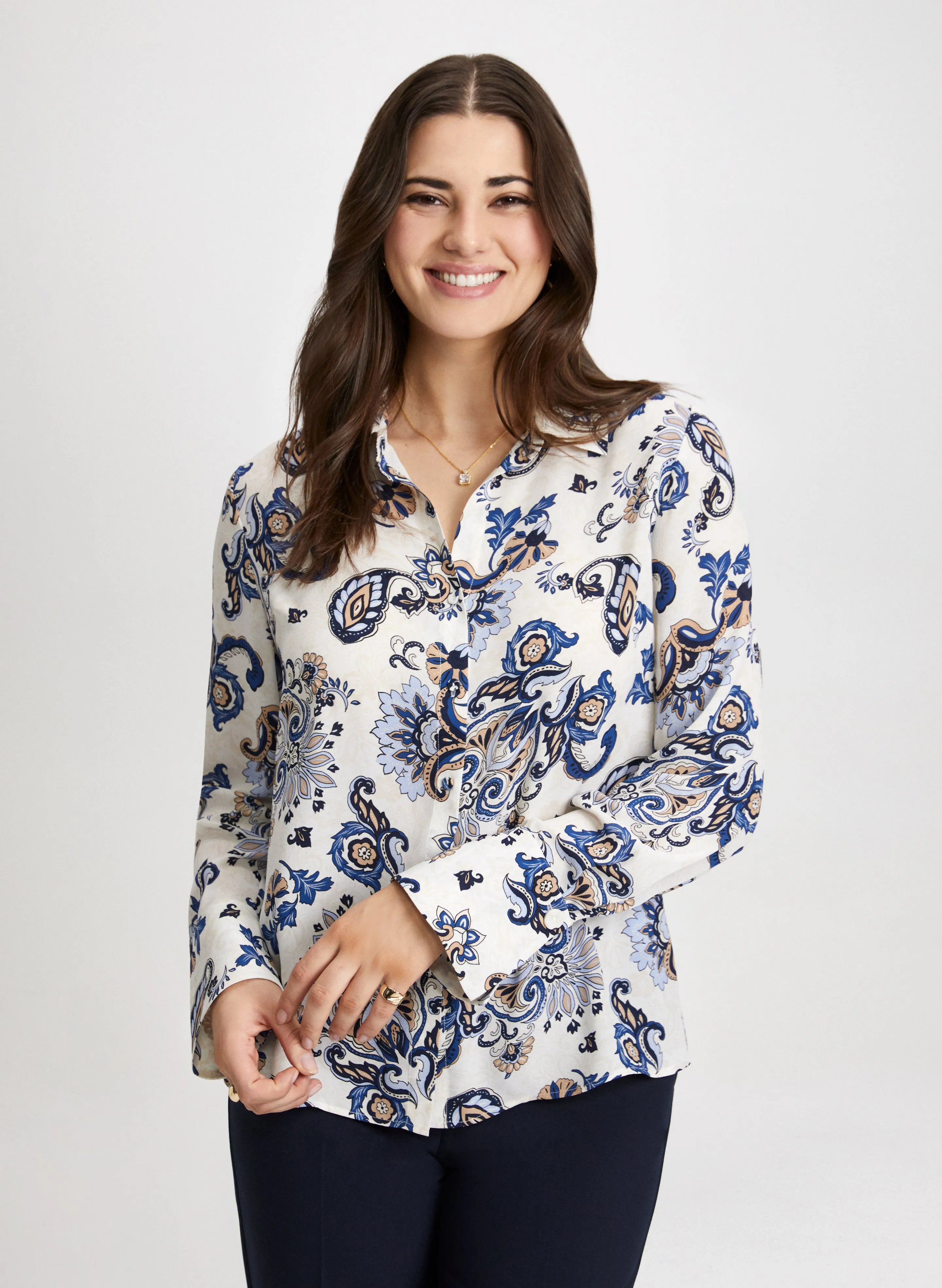 Long Sleeve Paisley Print Blouse