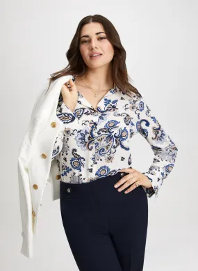 Long Sleeve Paisley Print Blouse