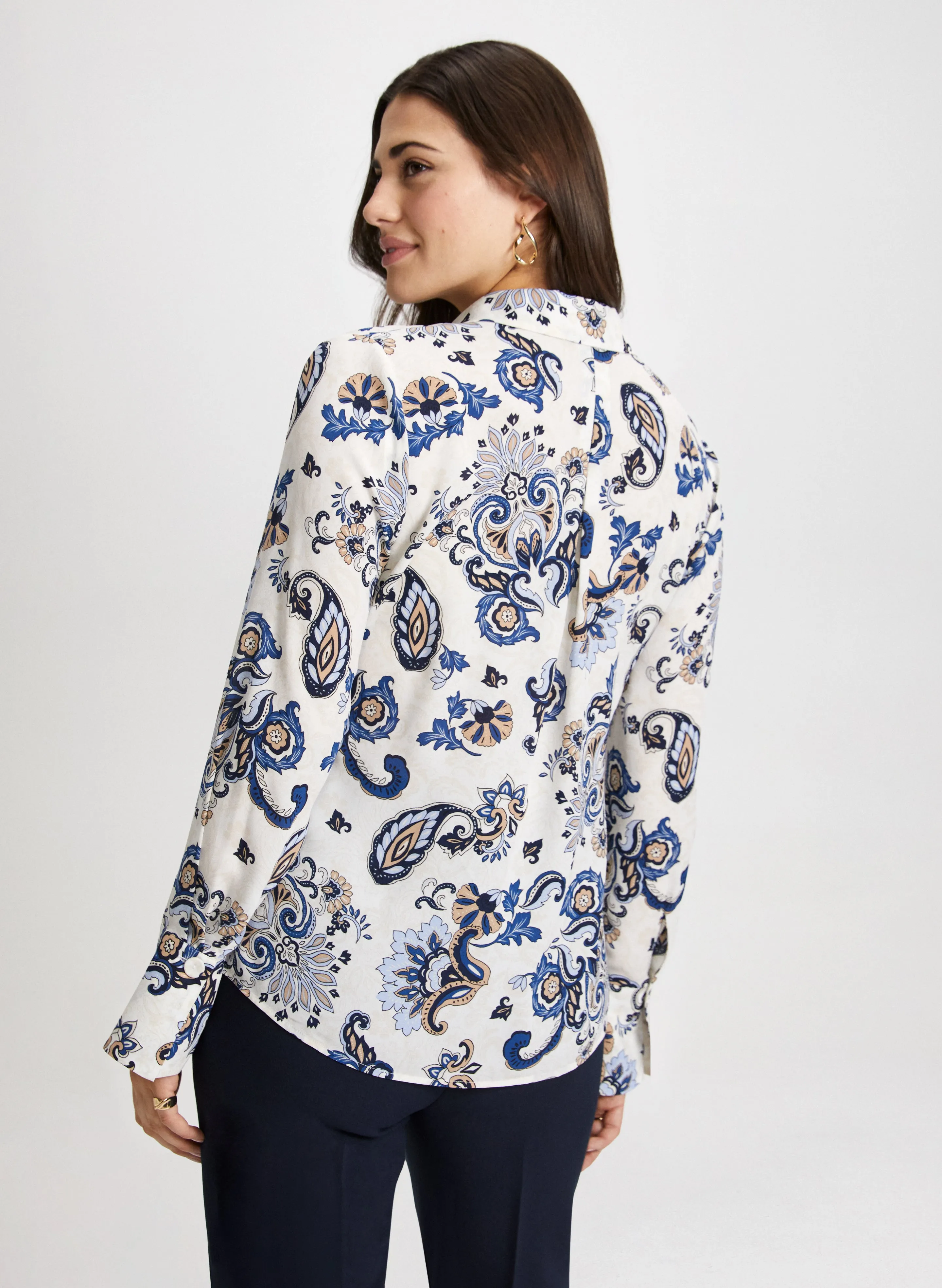 Long Sleeve Paisley Print Blouse