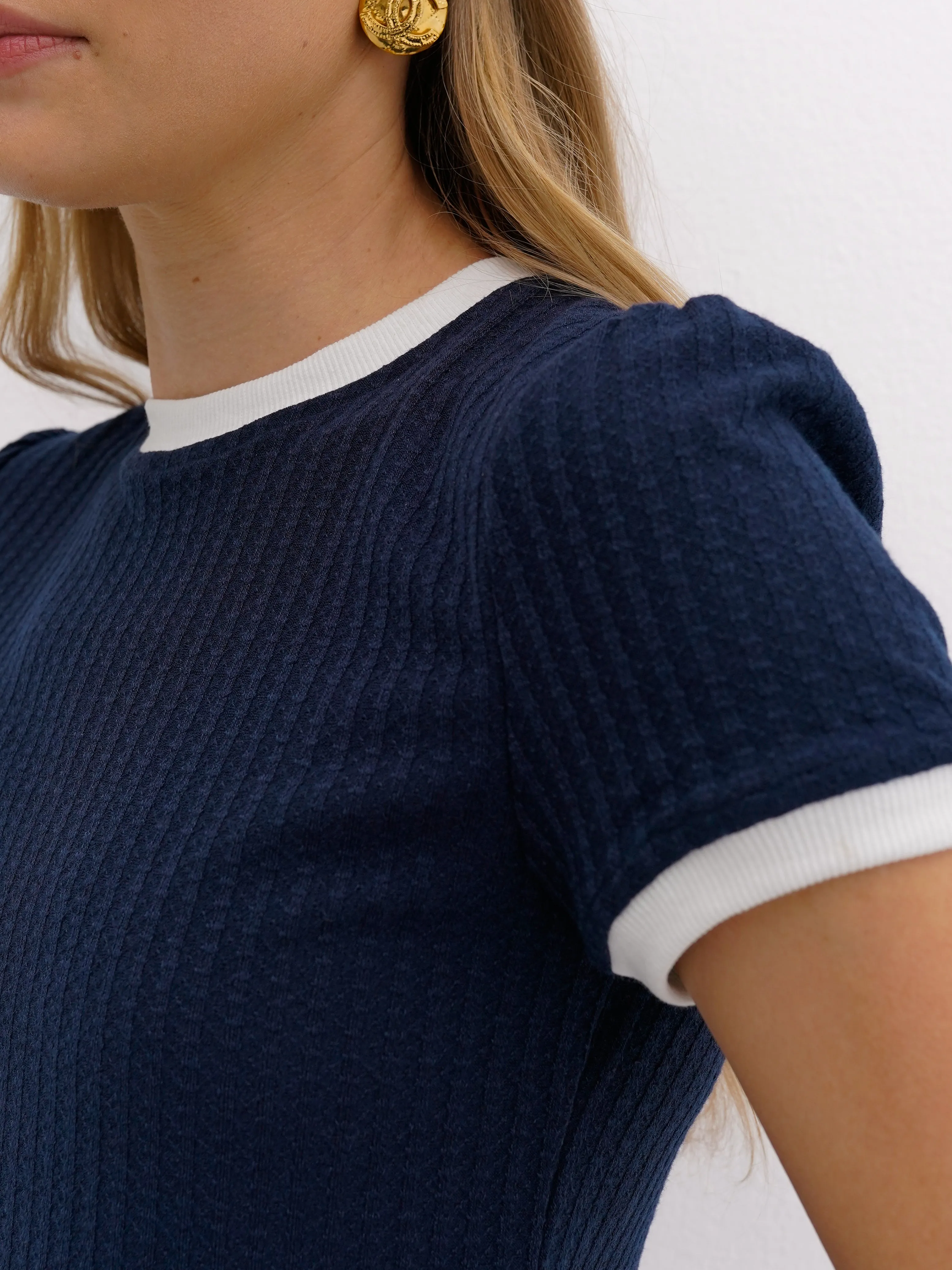 Louisa Retro Day Top | Navy & White