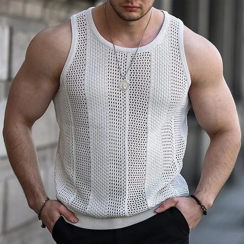 Men's Casual Hollow Sleeveless Slim Knitted Tank Top 56539678M