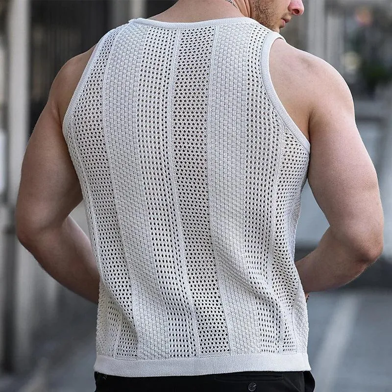 Men's Casual Hollow Sleeveless Slim Knitted Tank Top 56539678M