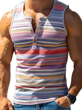 Men's Colorful Pinstripe Casual Crew Neck Tank