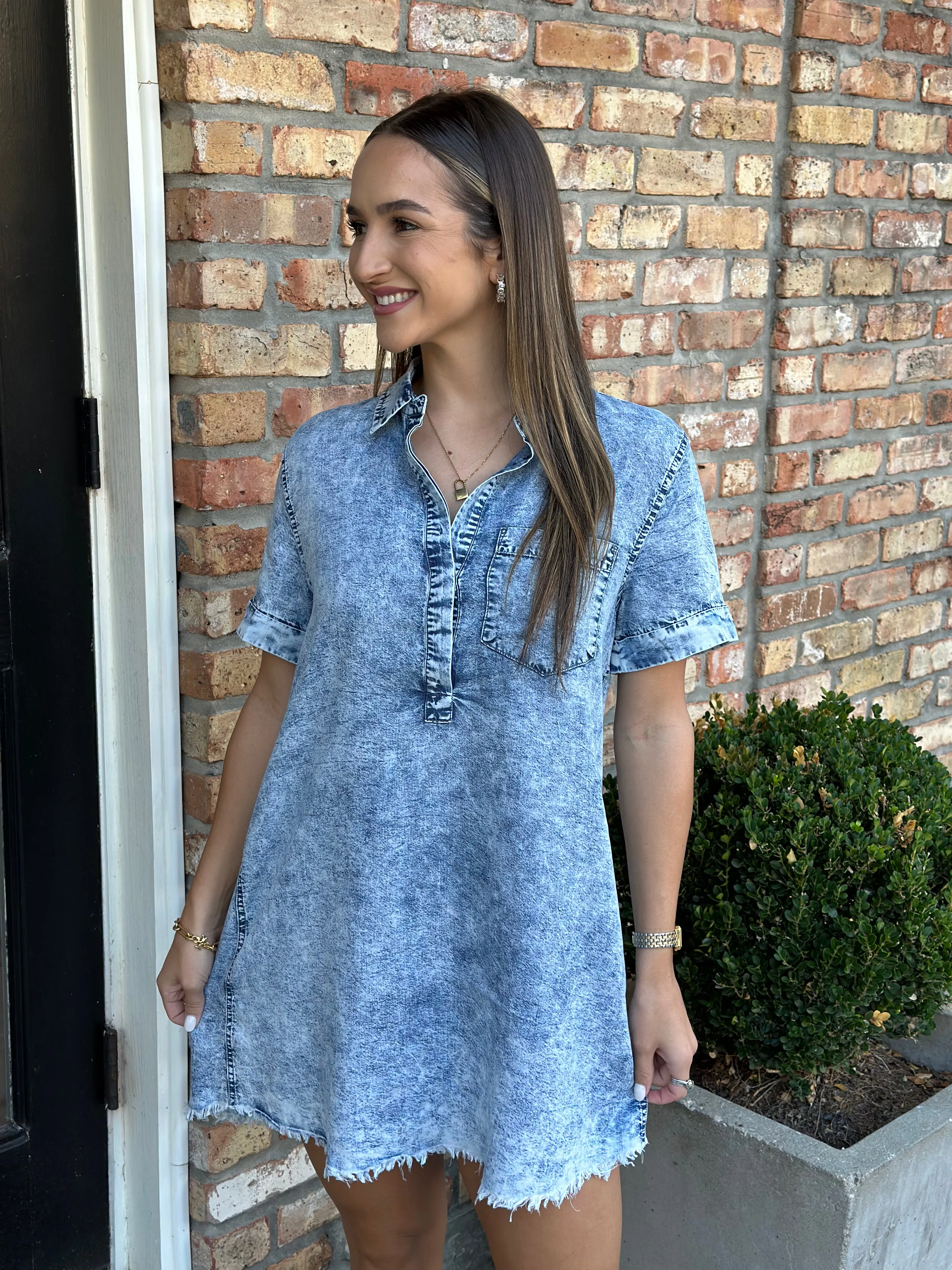 Moon Washed Denim Mini Dress- Denim