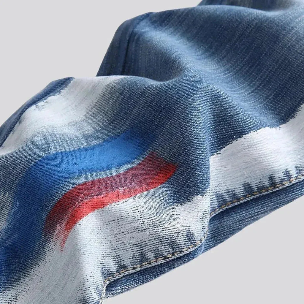 Painted men's stretchy jeans