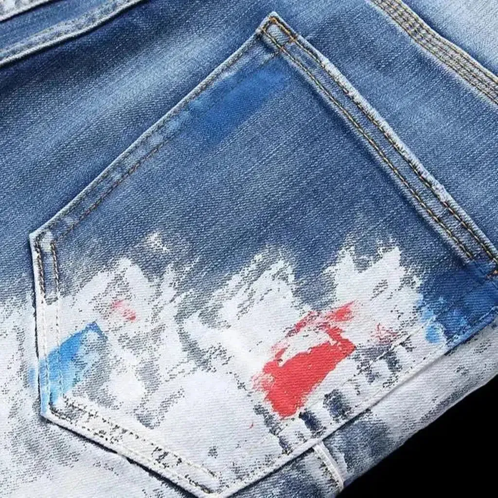 Painted men's stretchy jeans