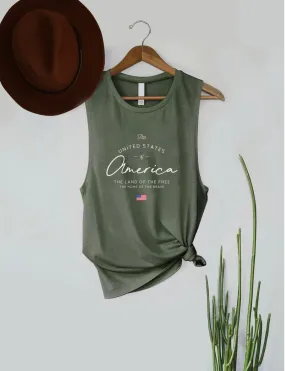 Patriotic Tank Top for Women - Olive Green