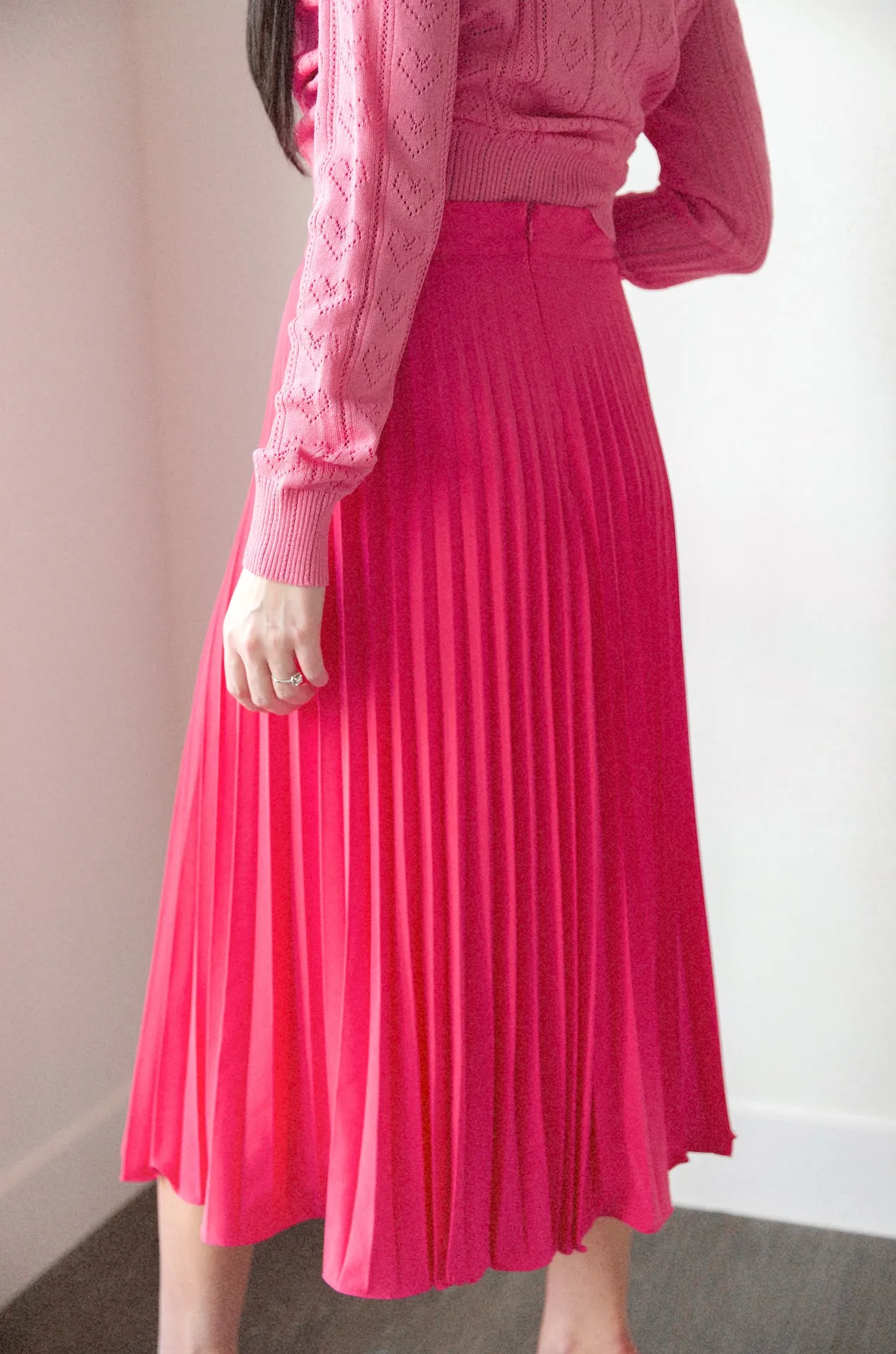 Pink Pleated Midi Skirt